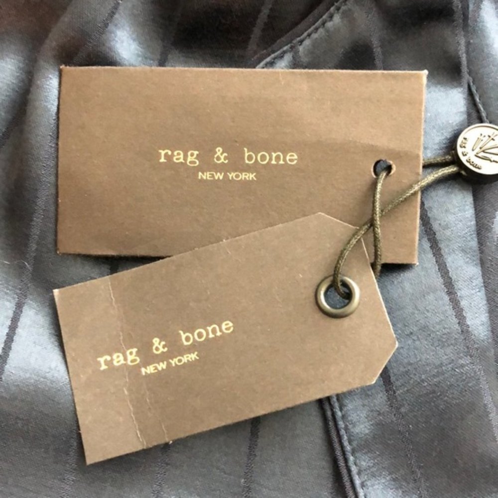 Rag & Bone Navy Satin Stripe Button Front Shirt - Picture 5 of 9